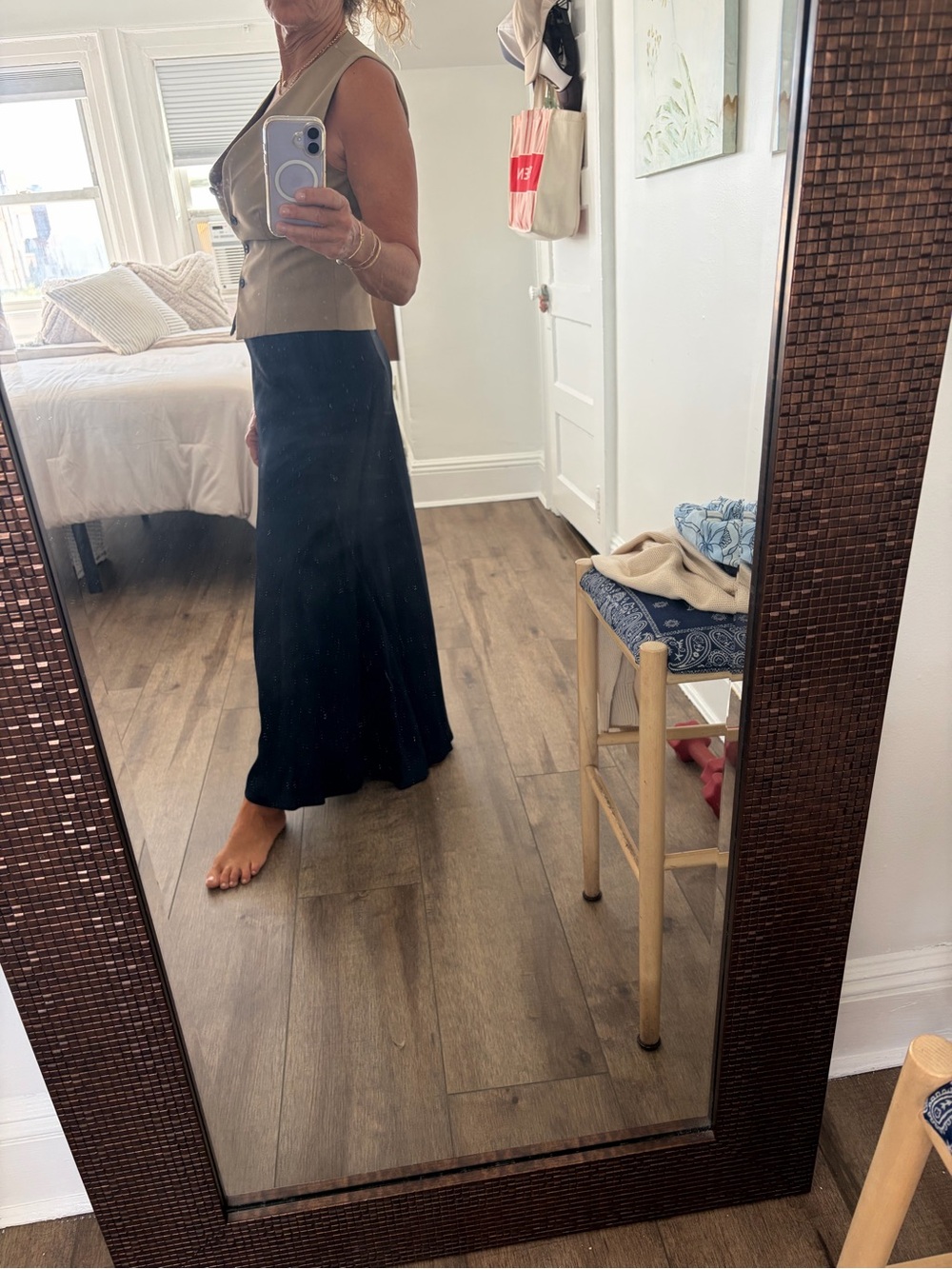 ZARA Navy Satin Maxi Skirt